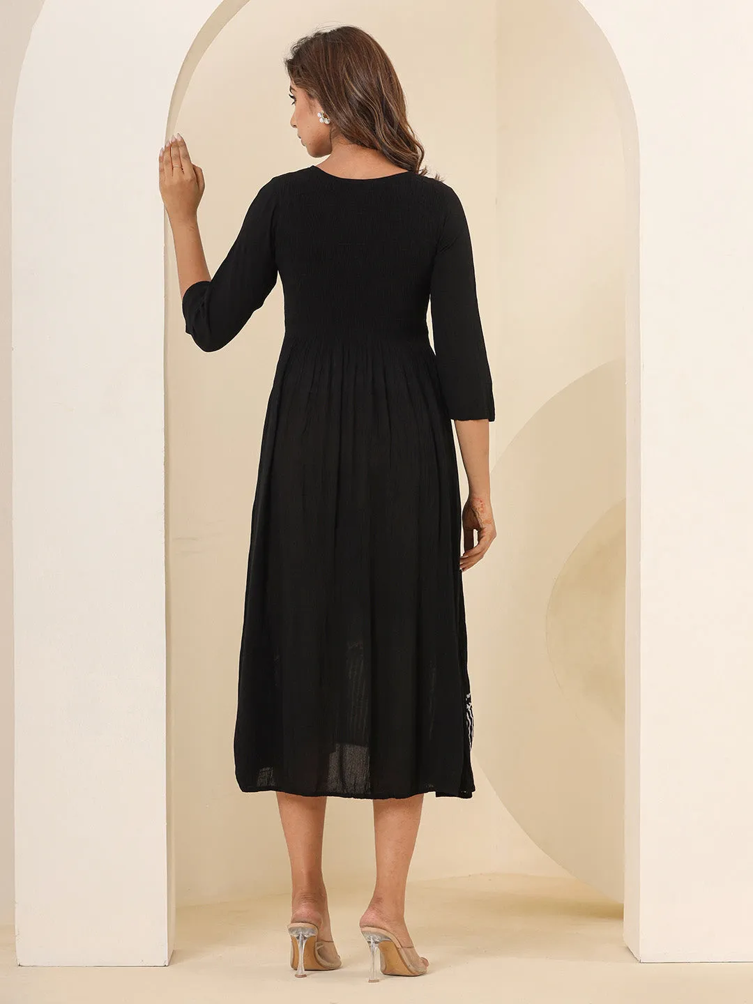 Buy Black Comfort Fit Rayon Ethnic Dress for Women Online - Zola