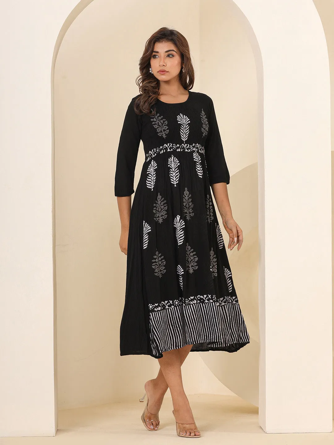 Buy Black Comfort Fit Rayon Ethnic Dress for Women Online - Zola