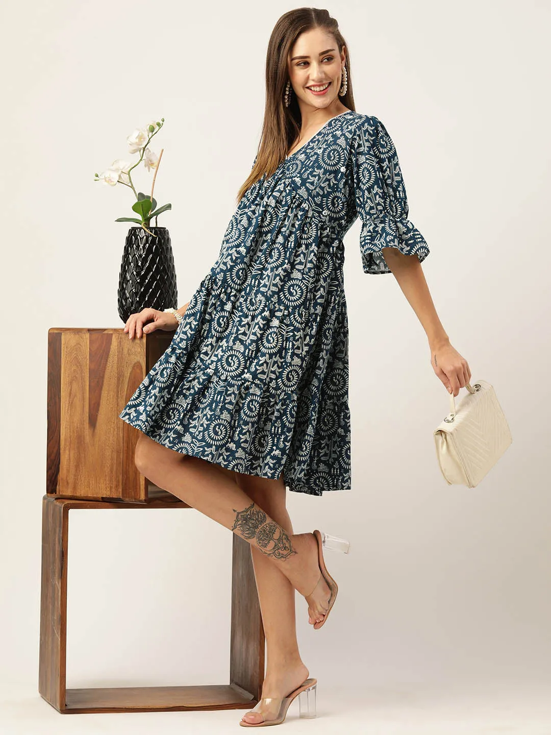 Buy Blue Comfort Fit Cotton Ethnic Dress for Women Online - Zola