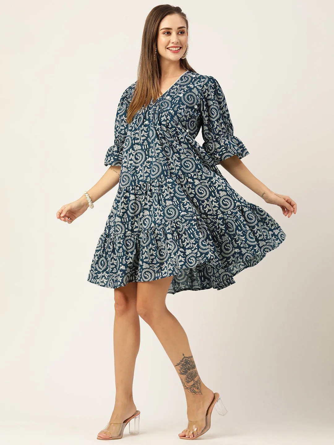 Buy Blue Comfort Fit Cotton Ethnic Dress for Women Online - Zola