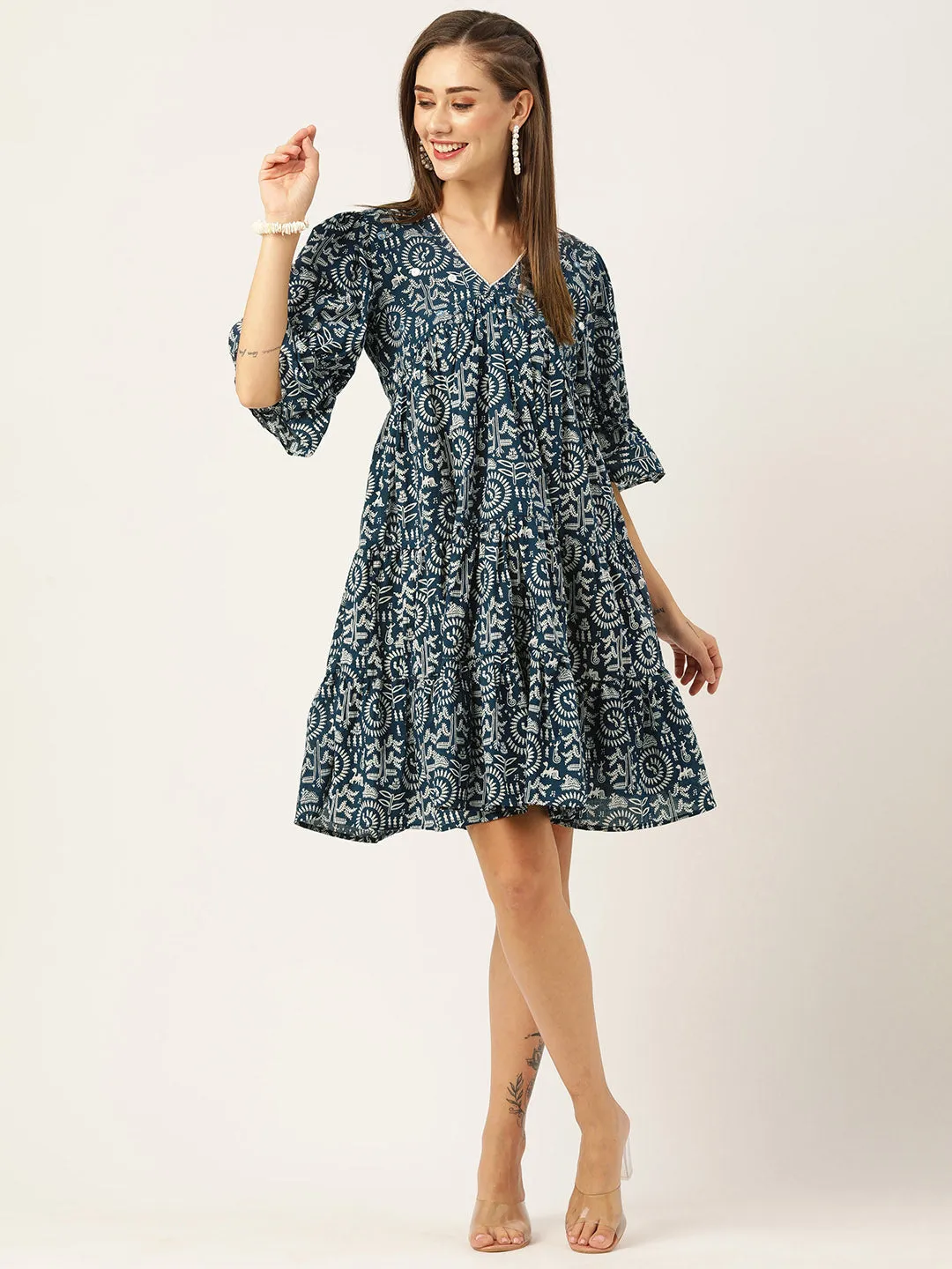 Buy Blue Comfort Fit Cotton Ethnic Dress for Women Online - Zola