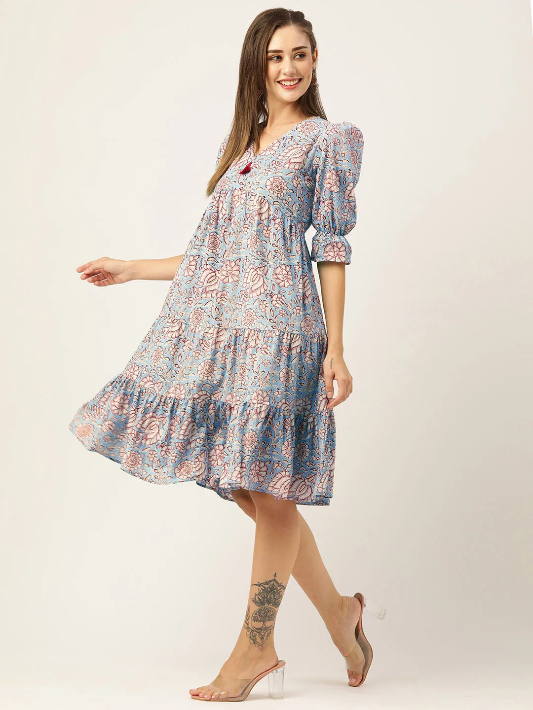 Buy LightBlue Comfort Fit Cotton Ethnic Dress for Women Online - Zola