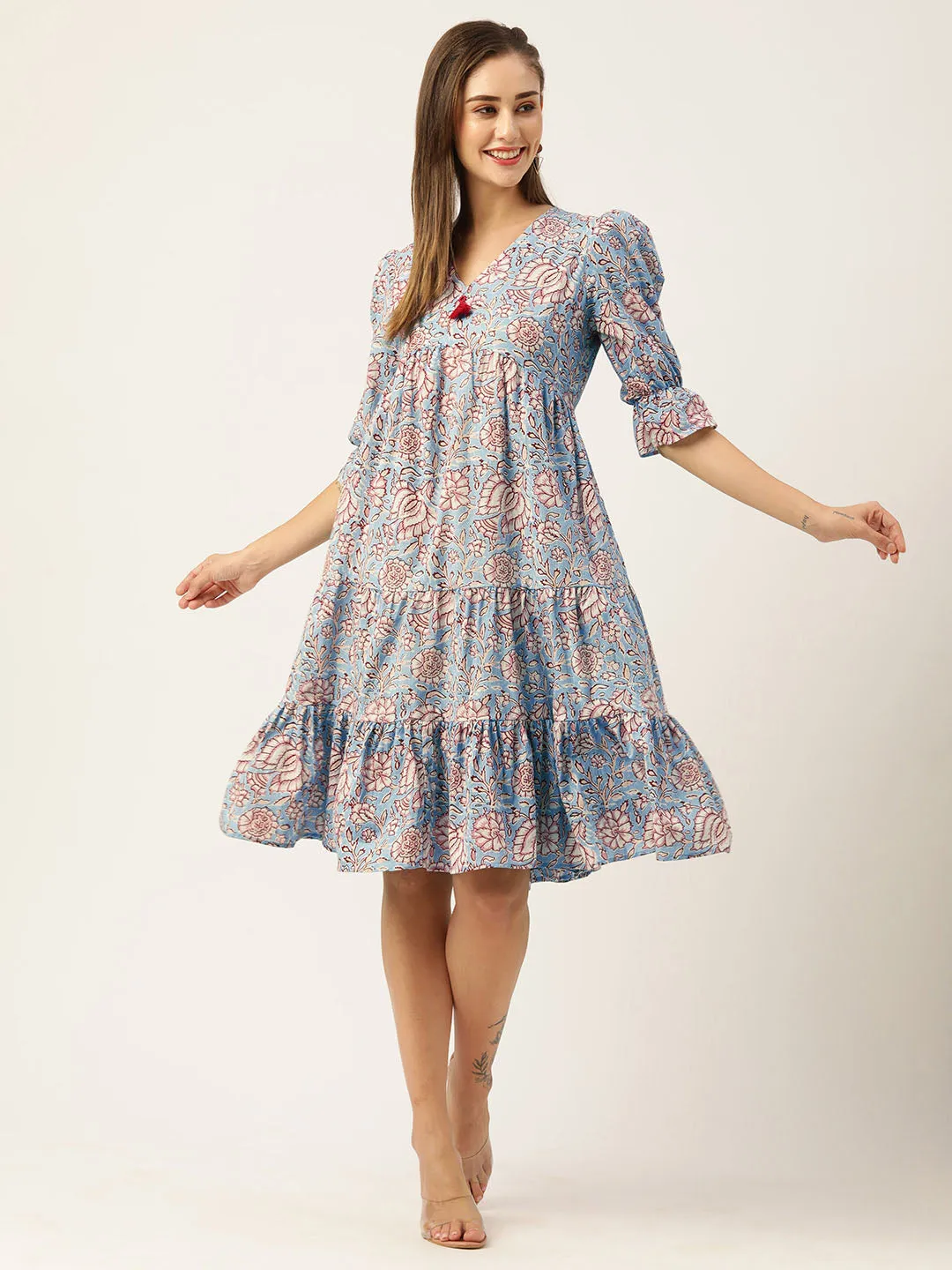 Buy LightBlue Comfort Fit Cotton Ethnic Dress for Women Online - Zola