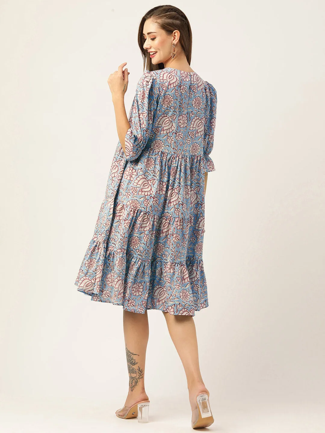 Buy LightBlue Comfort Fit Cotton Ethnic Dress for Women Online - Zola