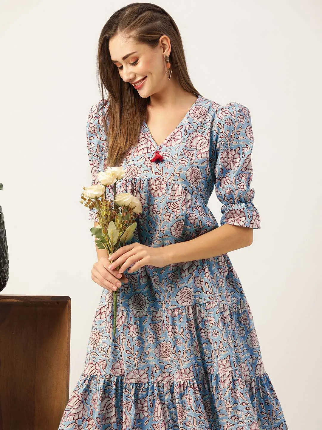 Buy LightBlue Comfort Fit Cotton Ethnic Dress for Women Online - Zola