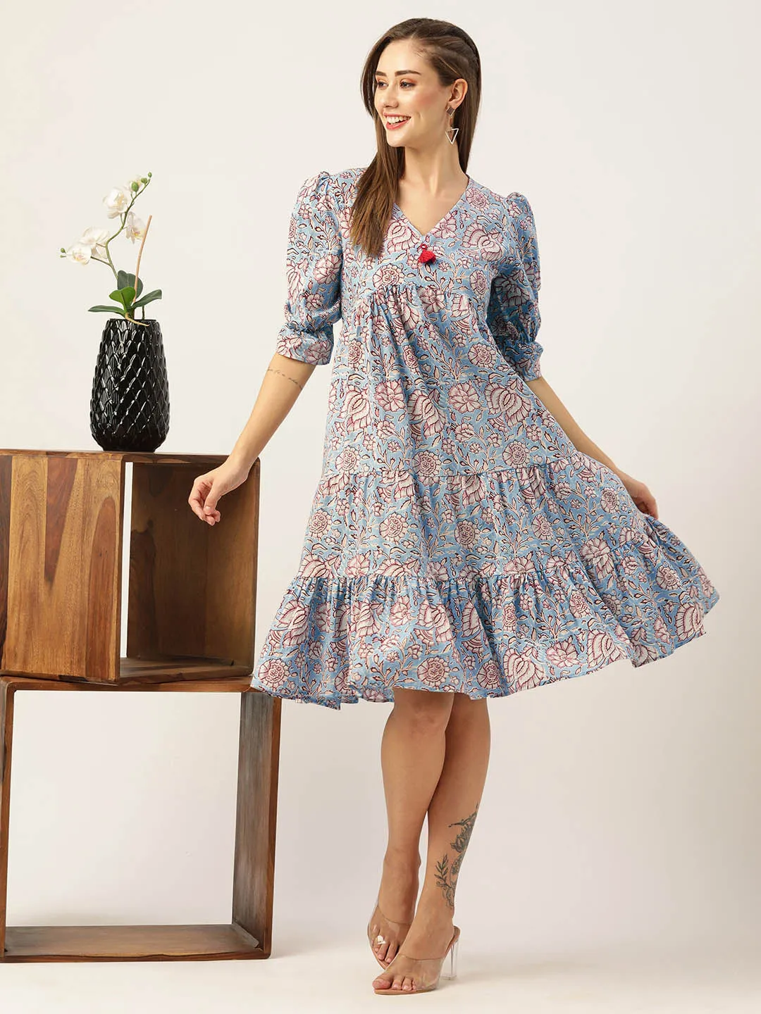Buy LightBlue Comfort Fit Cotton Ethnic Dress for Women Online - Zola