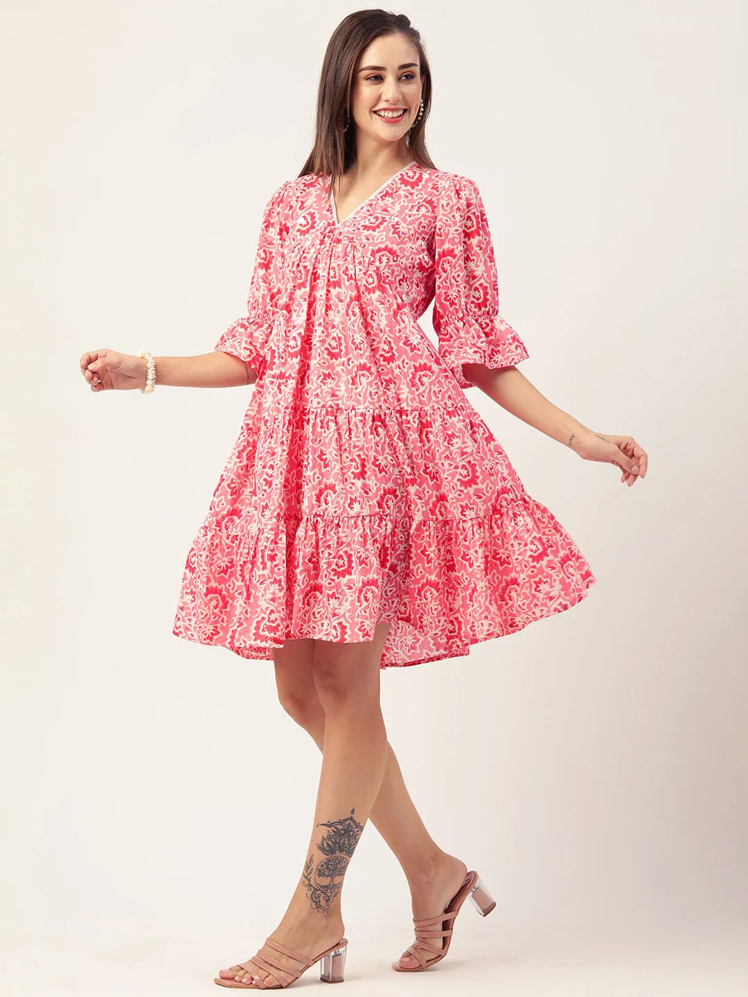 Buy Pink Comfort Fit Cotton Ethnic Dress for Women Online - Zola