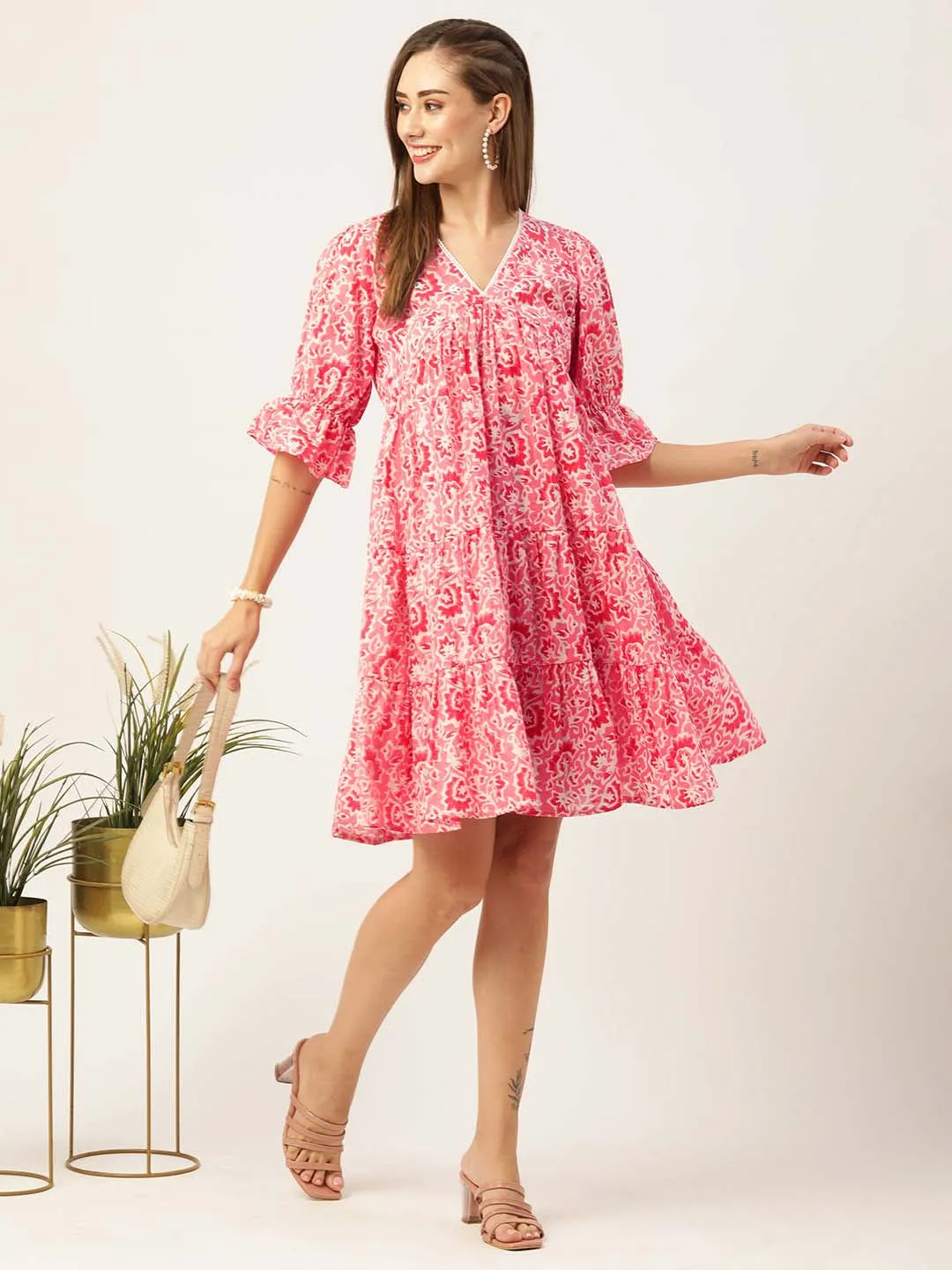 Buy Pink Comfort Fit Cotton Ethnic Dress for Women Online - Zola