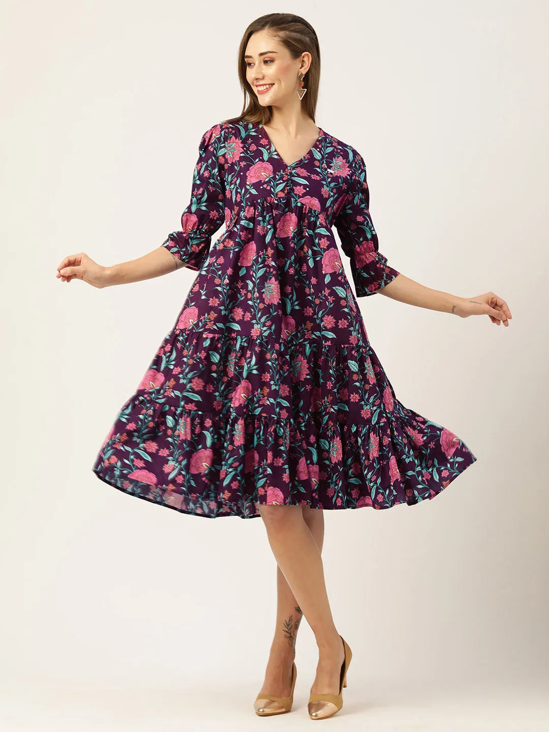 Buy Purple Comfort Fit Cotton Ethnic Dress for Women Online - Zola