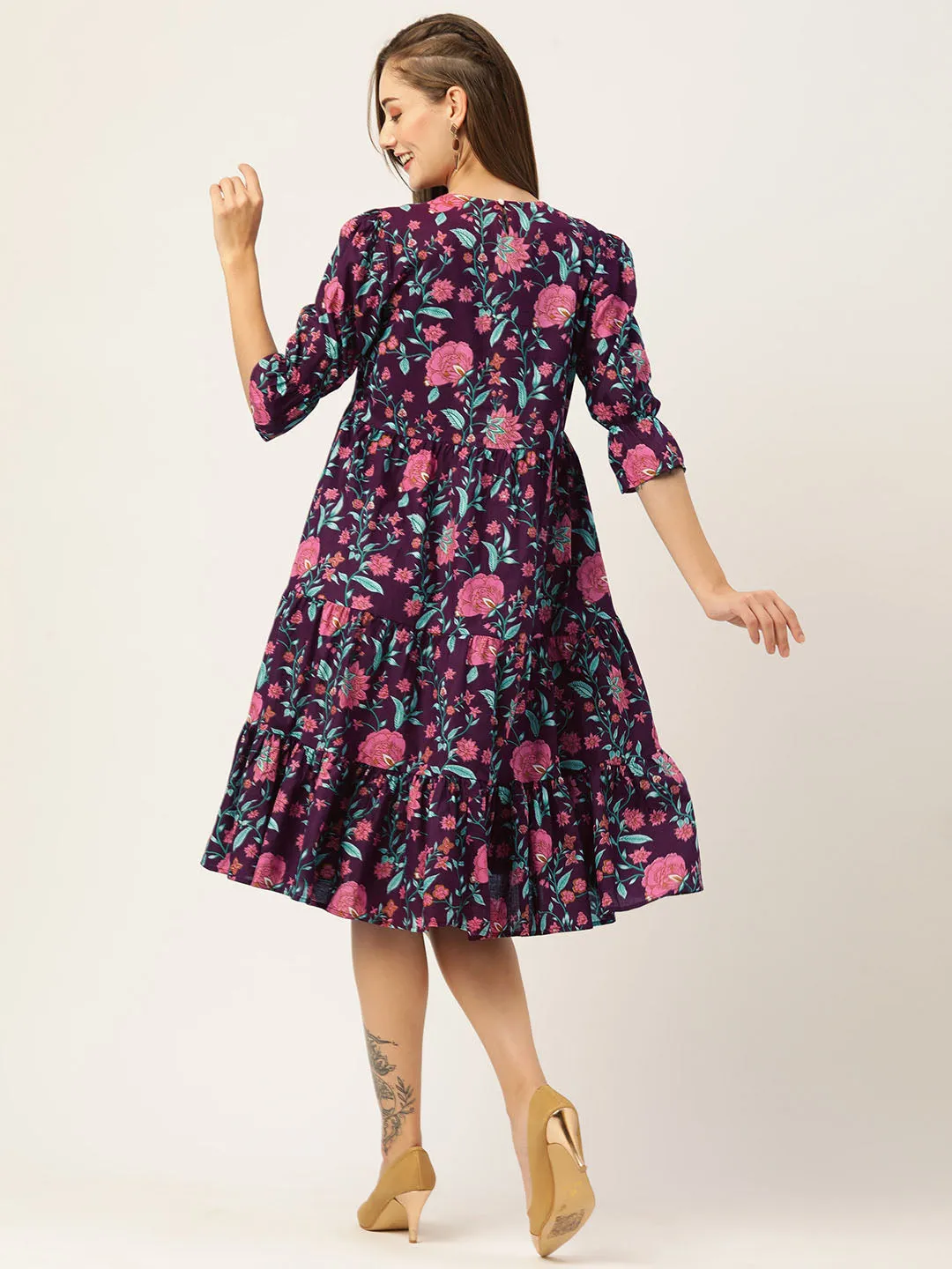 Buy Purple Comfort Fit Cotton Ethnic Dress for Women Online - Zola