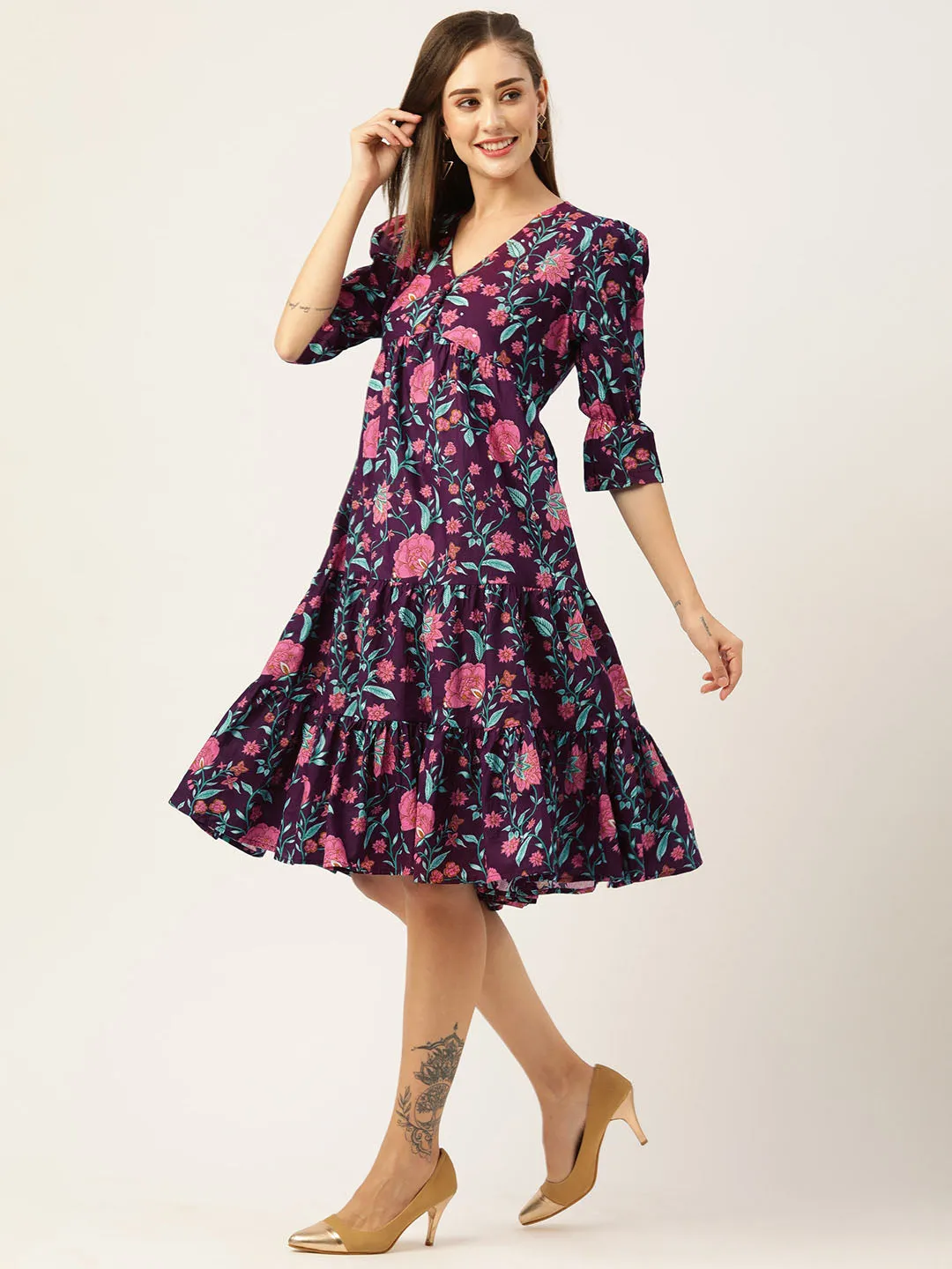 Buy Purple Comfort Fit Cotton Ethnic Dress for Women Online - Zola