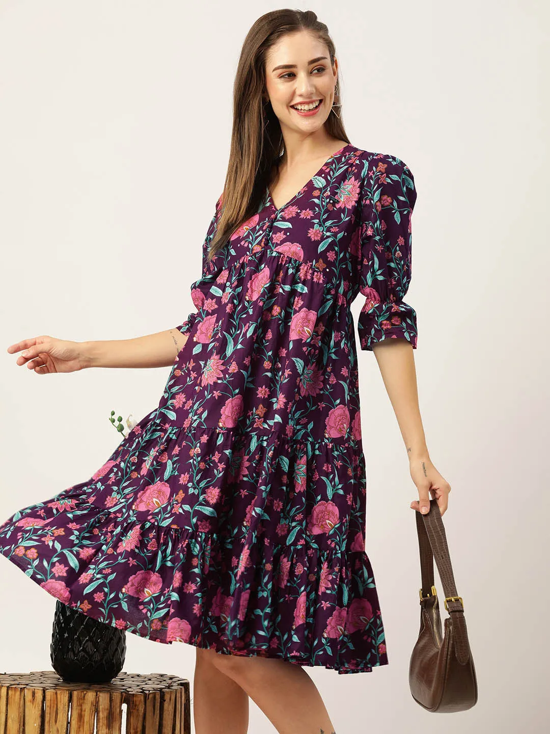 Buy Purple Comfort Fit Cotton Ethnic Dress for Women Online - Zola