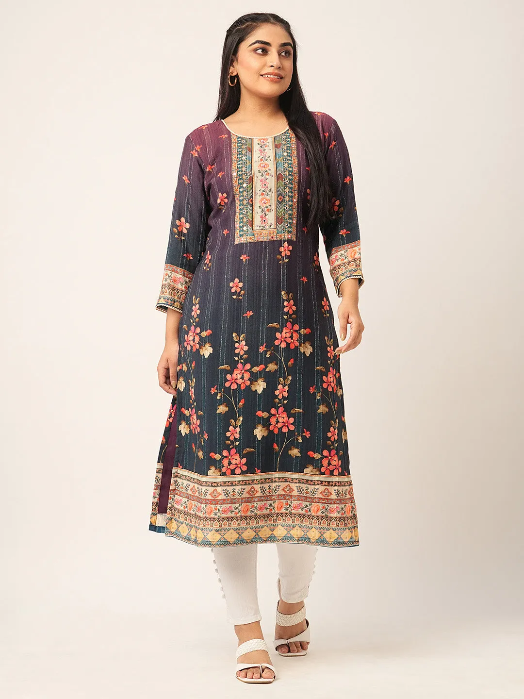 Buy Purple Comfort Fit Muslin Kurta for women online India - Zola