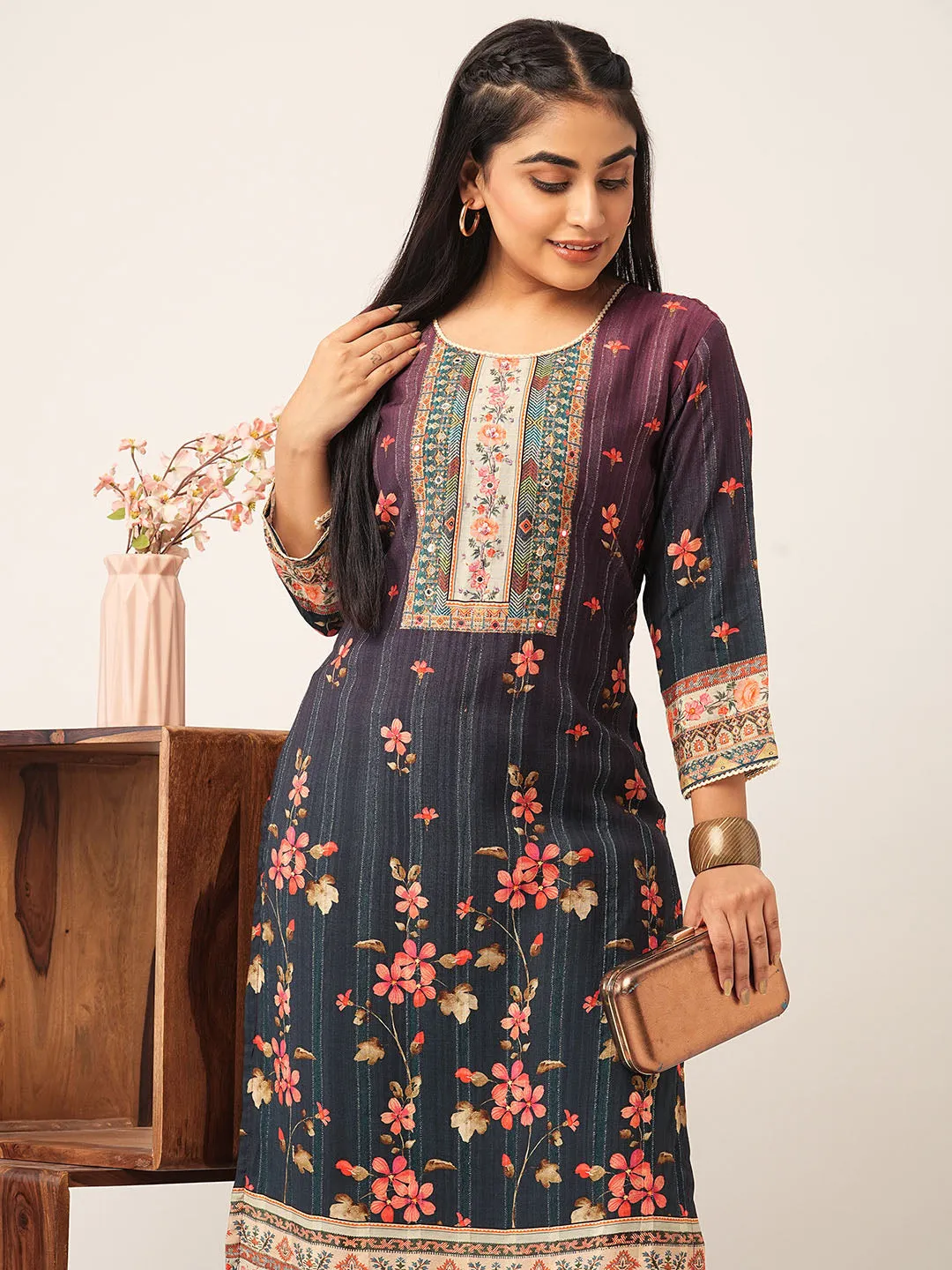 Buy Purple Comfort Fit Muslin Kurta for women online India - Zola