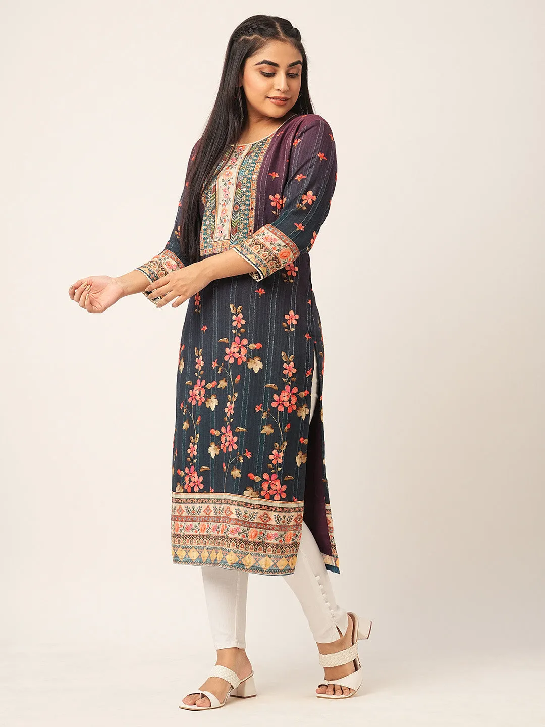 Buy Purple Comfort Fit Muslin Kurta for women online India - Zola