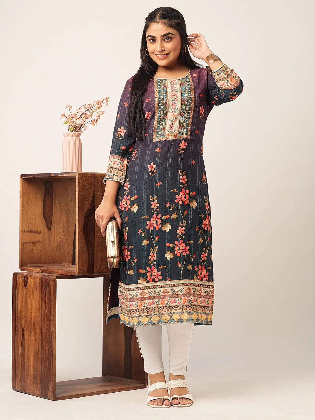Buy Purple Comfort Fit Muslin Kurta for women online India - Zola