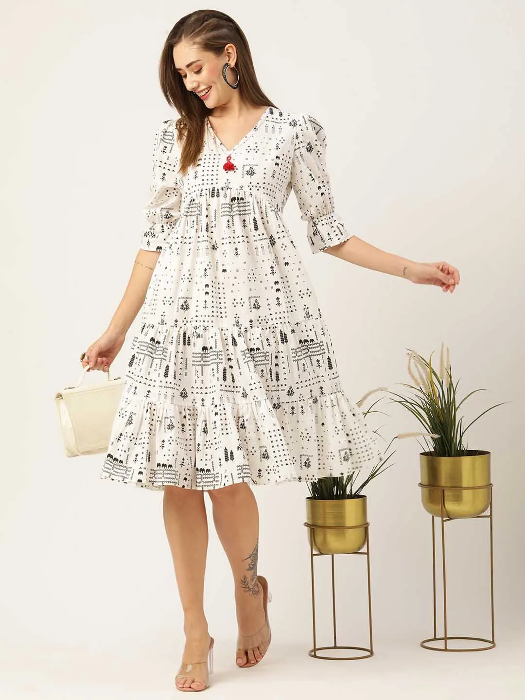 Buy White Comfort Fit Cotton Ethnic Dress for Women Online - Zola