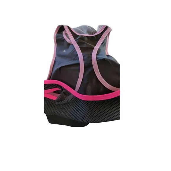 Cajubrasil Women's M Double Strap Sports Bra Black Mesh Pink Trim Sporty Workout