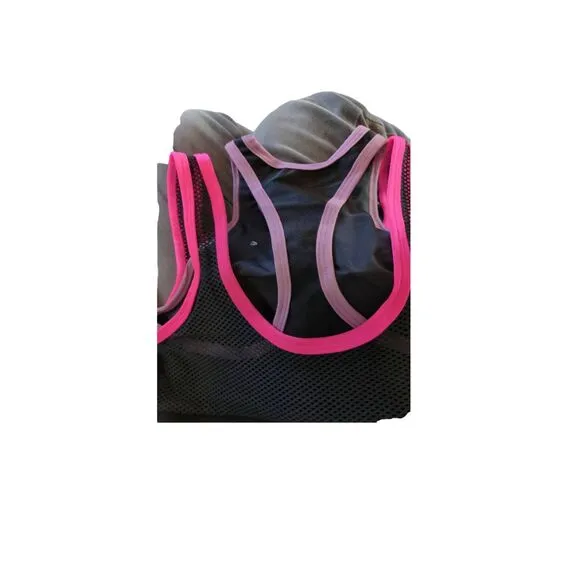 Cajubrasil Women's M Double Strap Sports Bra Black Mesh Pink Trim Sporty Workout