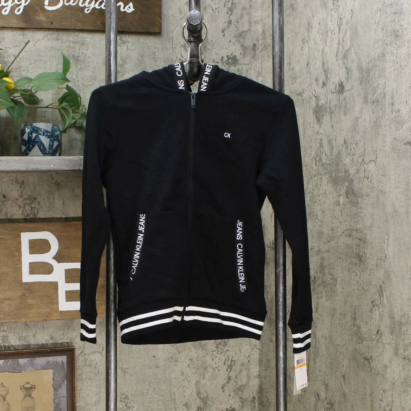 Calvin Klein Big Boys Logo Taping Front Zip Hoodie