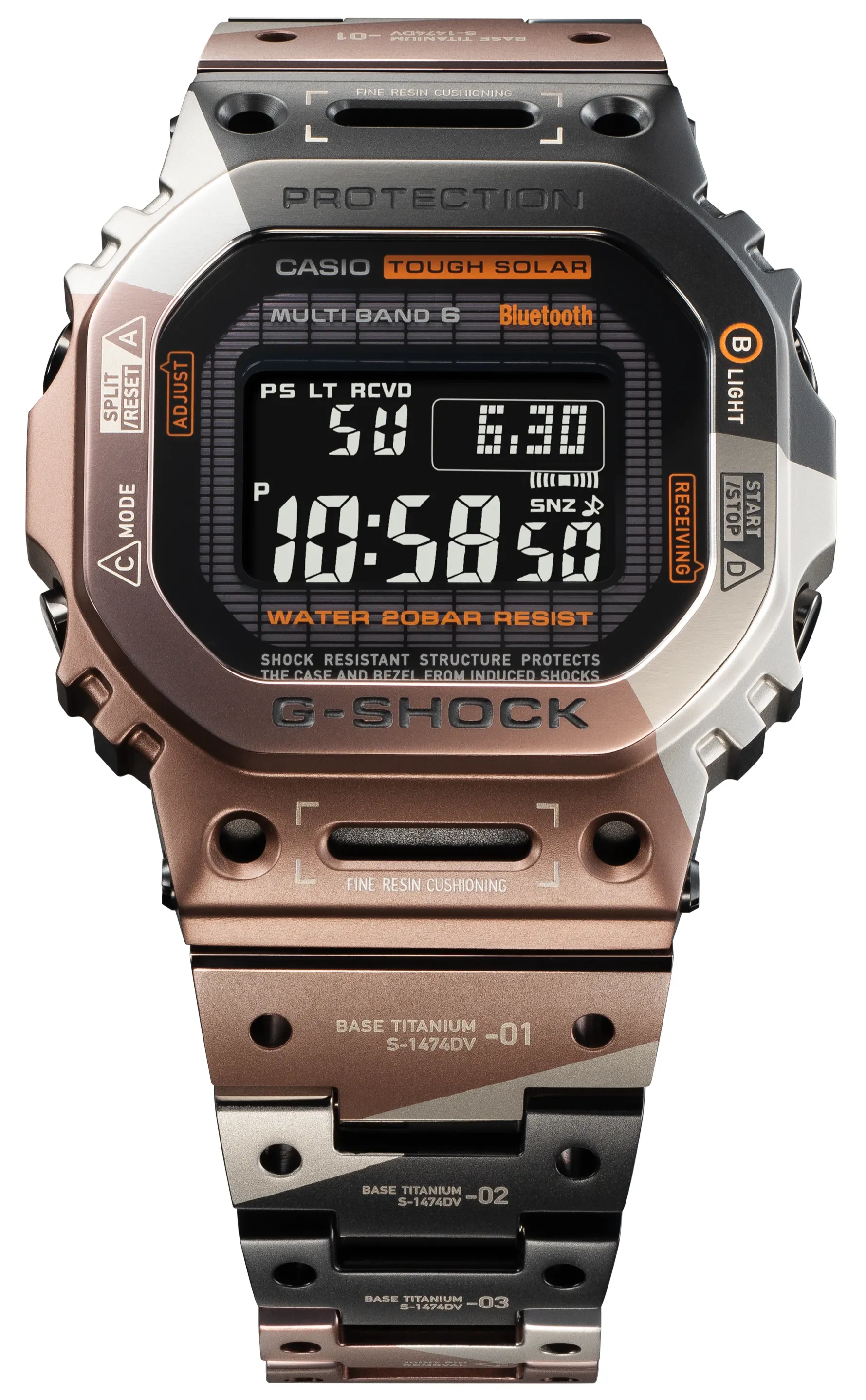 Casio G-Shock GMW-Series Full Metal Titanium Multi-Band 6 Square Face "Geometric Camouflage" GMW-B5000TVB-1