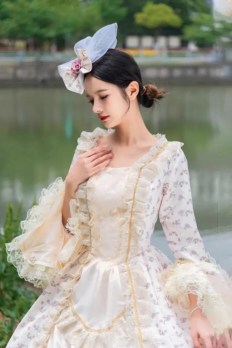 Champagne Medieval Court Print Cardigan Vintage Princess Lolita Victorian Dress