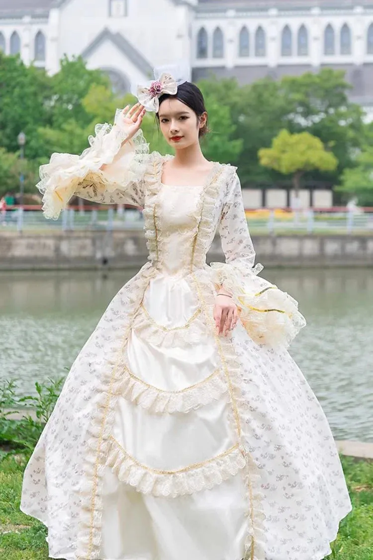 Champagne Medieval Court Print Cardigan Vintage Princess Lolita Victorian Dress
