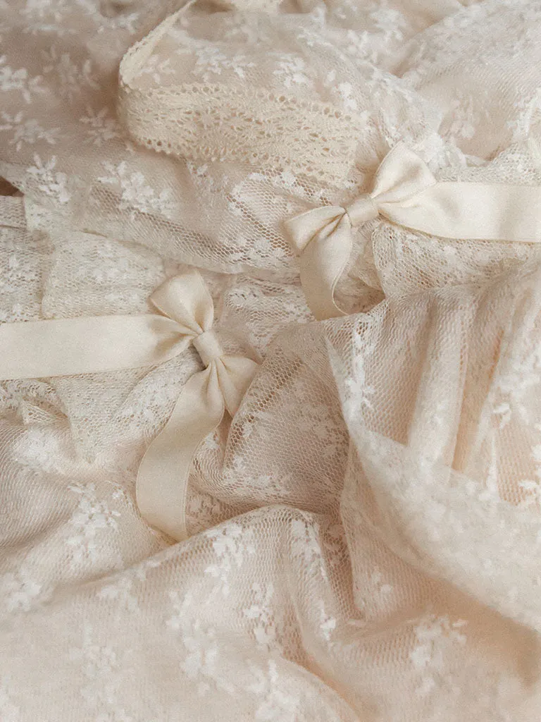 Champagne Ruffles Puff Sleeve Lace Vintage Victorian Dress