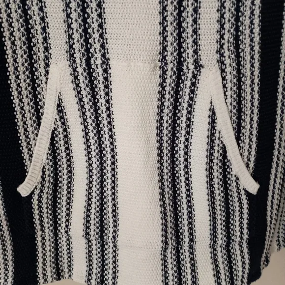 Chaps Nautical Baja Style Blue White Striped Sweater Hoodie Coastal  Fisherman