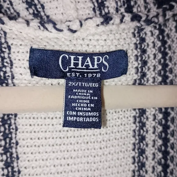 Chaps Nautical Baja Style Blue White Striped Sweater Hoodie Coastal  Fisherman