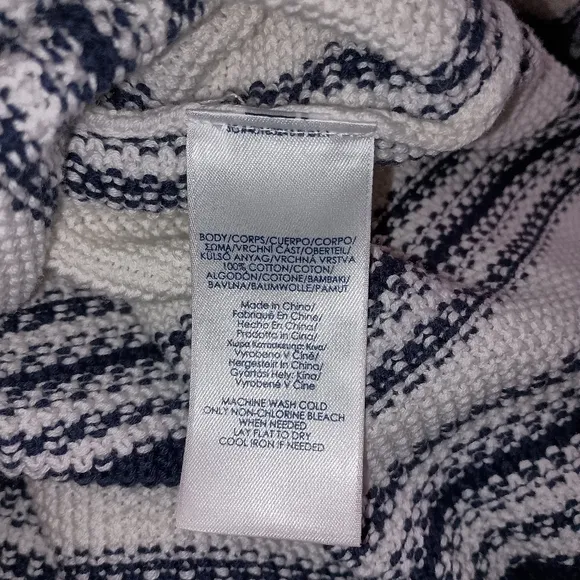 Chaps Nautical Baja Style Blue White Striped Sweater Hoodie Coastal  Fisherman