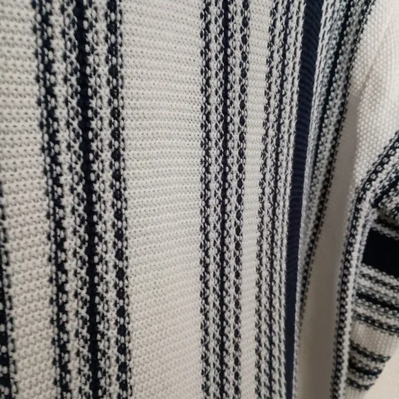 Chaps Nautical Baja Style Blue White Striped Sweater Hoodie Coastal  Fisherman