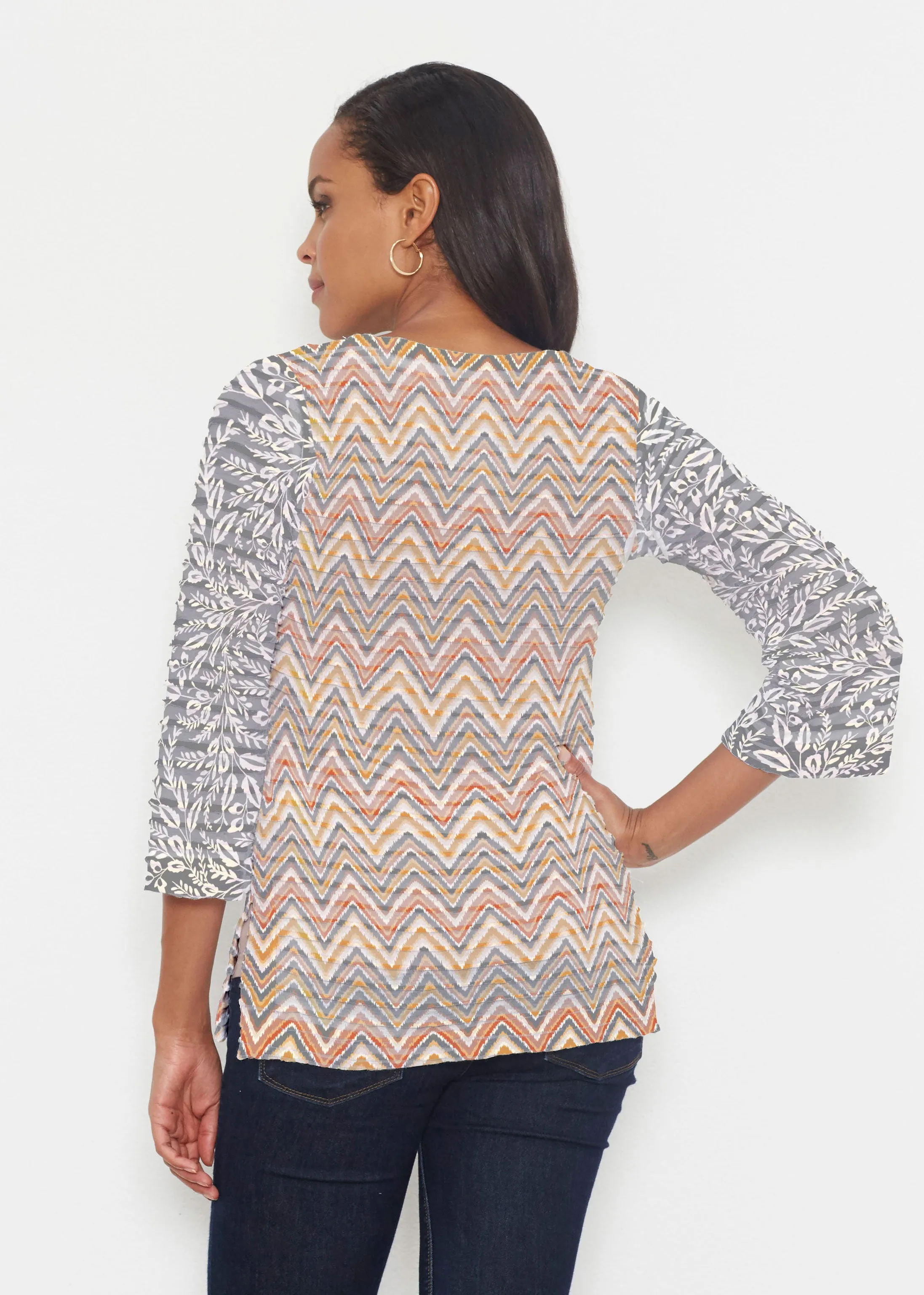 Chevron Vine (8017) ~ Banded 3/4 Bell-Sleeve V-Neck Tunic