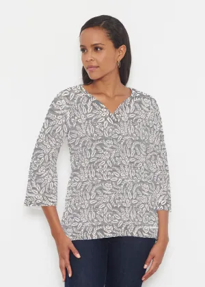 Chevron Vine (8017) ~ Banded 3/4 Bell-Sleeve V-Neck Tunic