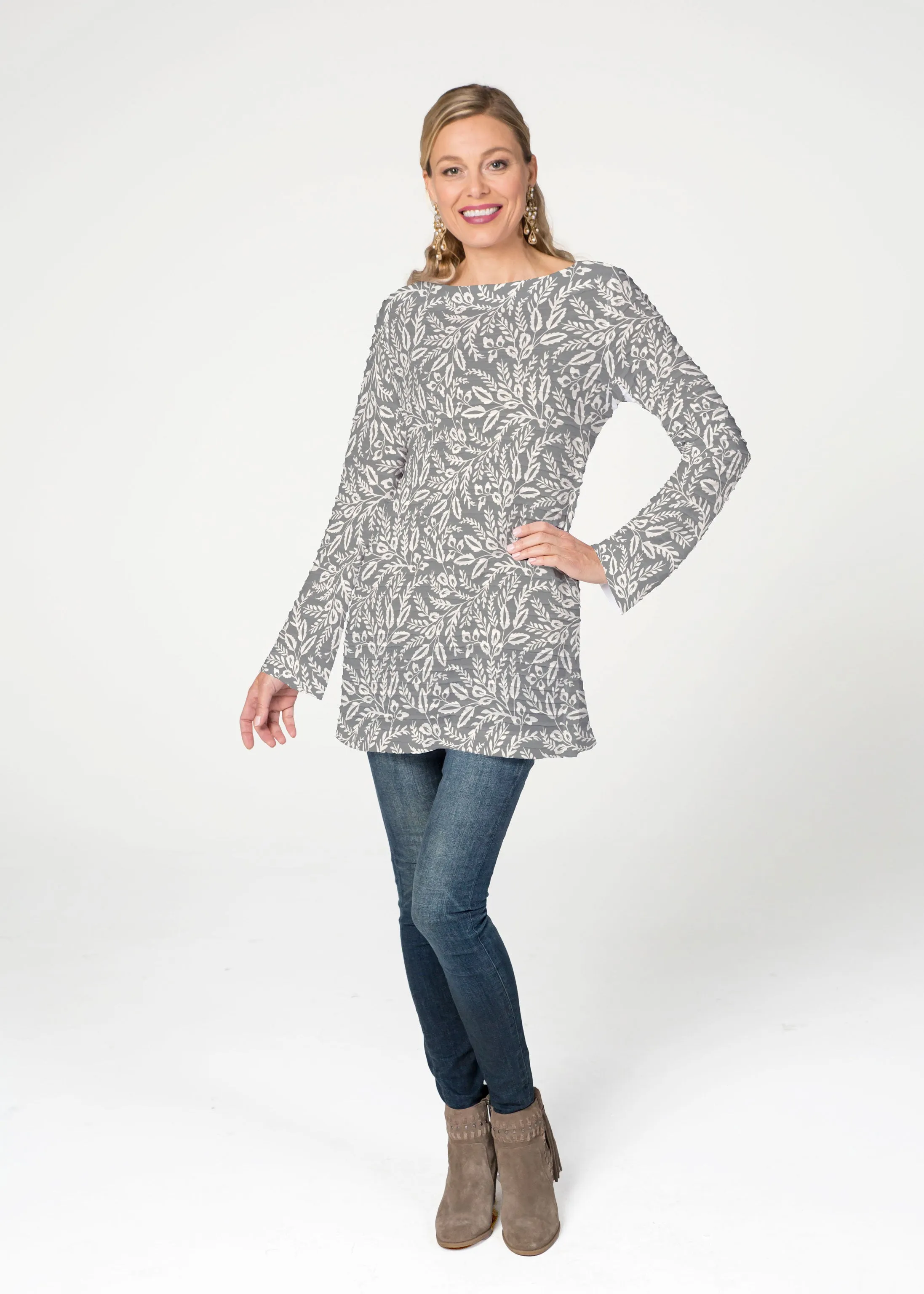 Chevron Vine (8017) ~ Banded Boatneck Tunic