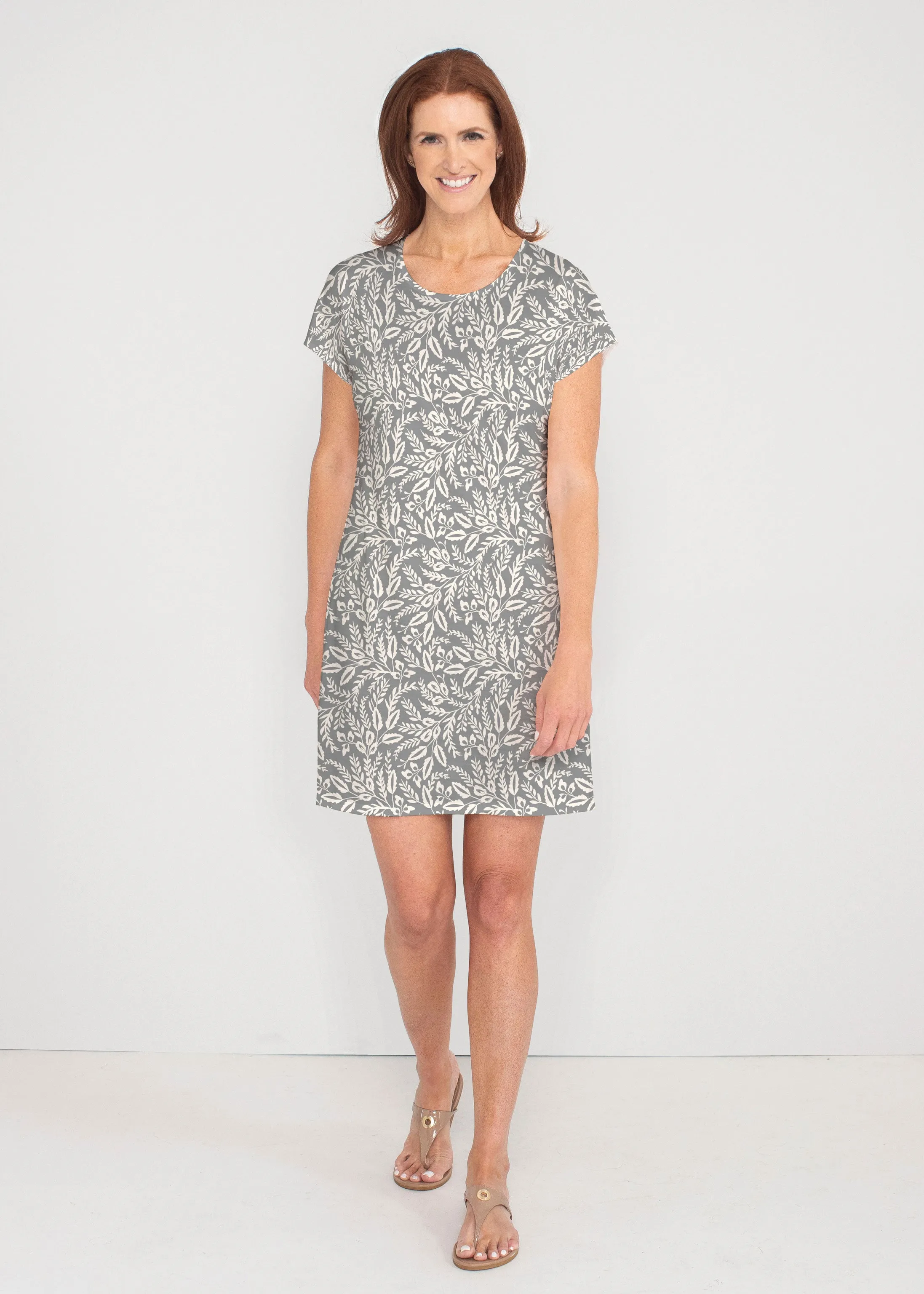 Chevron Vine (8017) ~ French Terry Short Sleeve Crew Dress