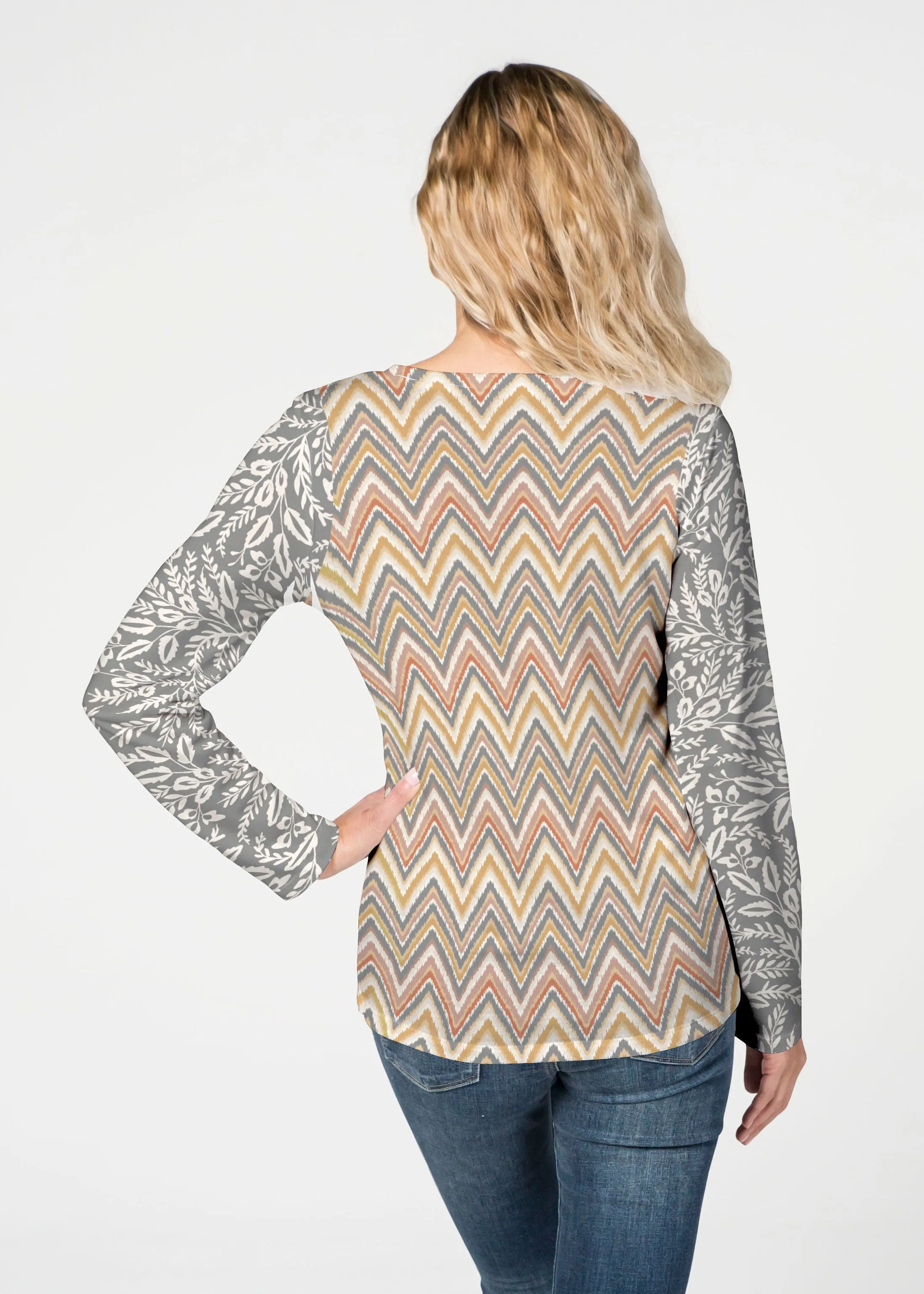 Chevron Vine (8017) ~ French Terry V-neck Top