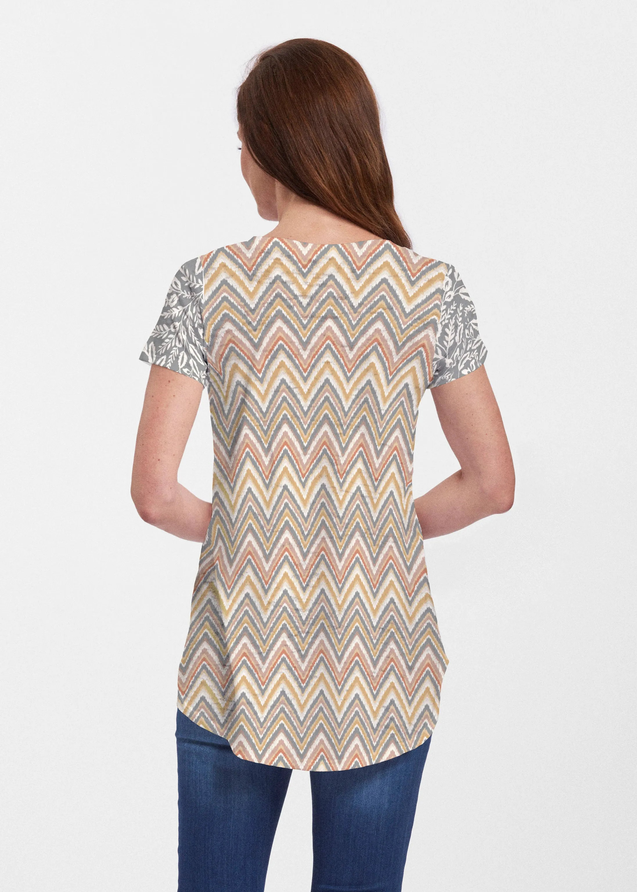 Chevron Vine (8017) ~ Short Sleeve Scoop Neck Flowy Tunic