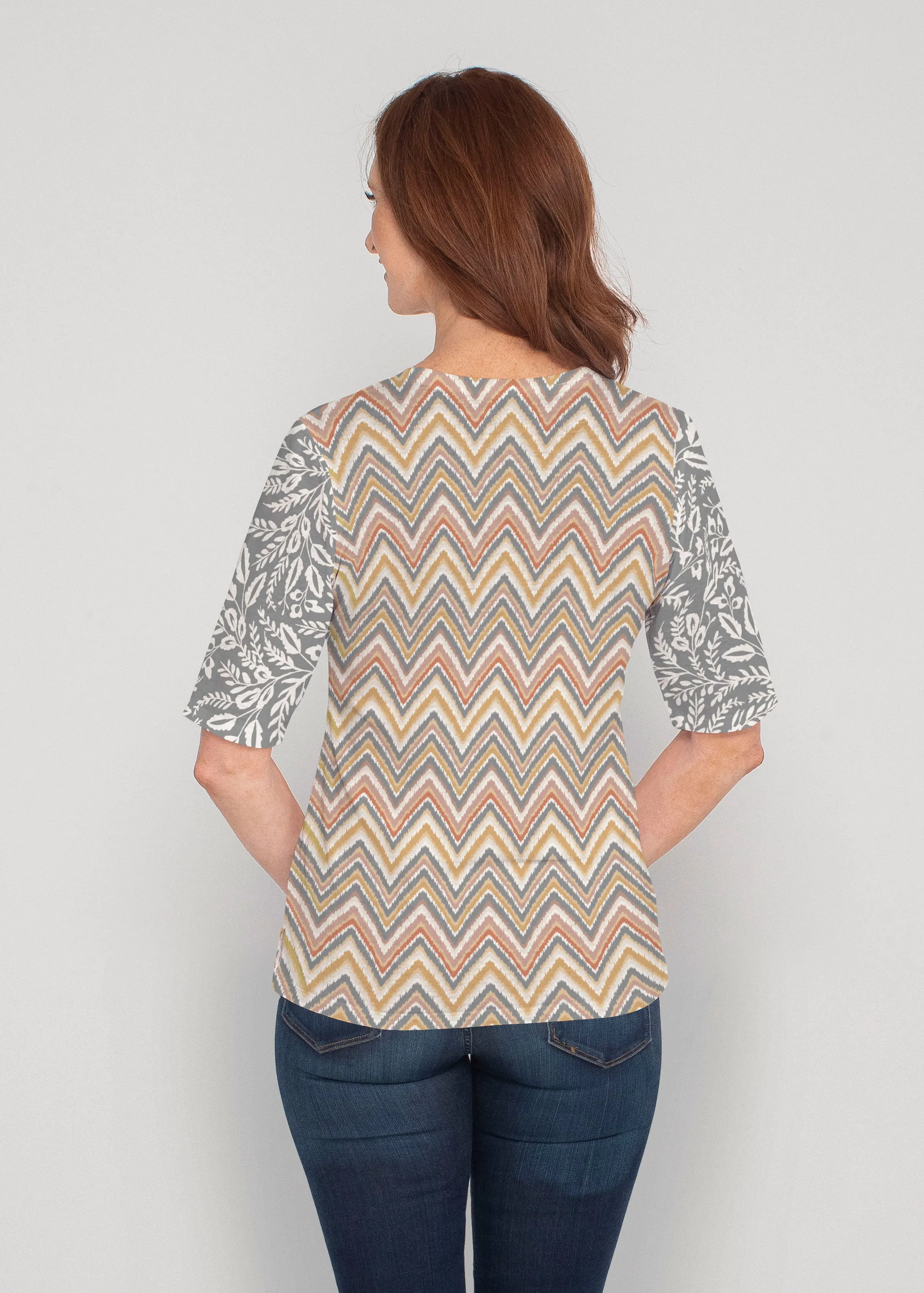 Chevron Vine (8017) ~ Signature Elbow Sleeve V-Neck Top