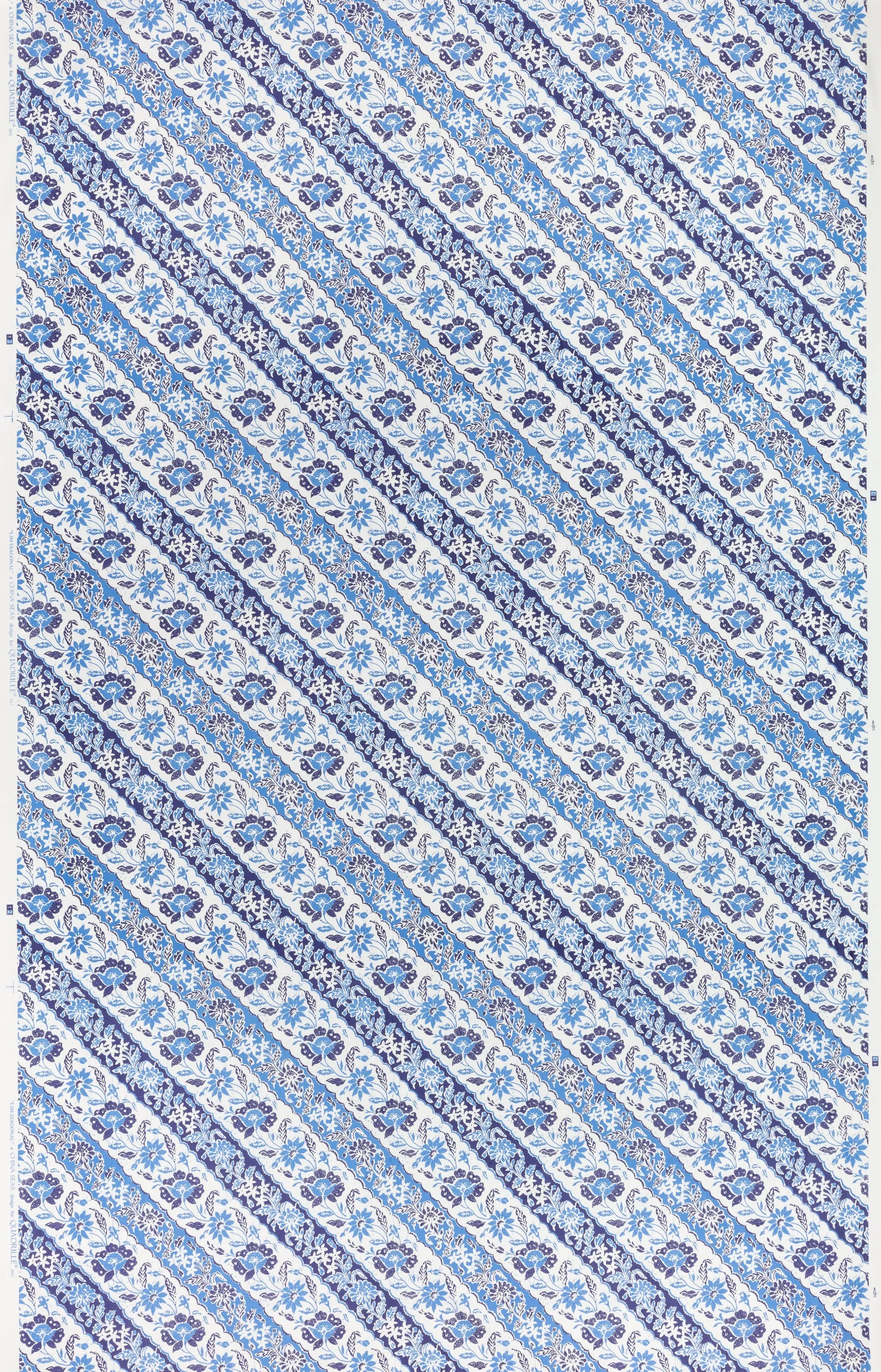China Seas Fabric: Lim Diagonal - Custom French Blue / Navy on White 100% Cotton Sateen