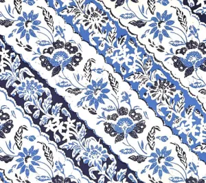 China Seas Fabric: Lim Diagonal - Custom French Blue / Navy on White 100% Cotton Sateen