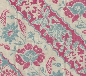 China Seas Fabric: Lim Diagonal - Custom Vapor / Magenta on Tan 100%  Linen