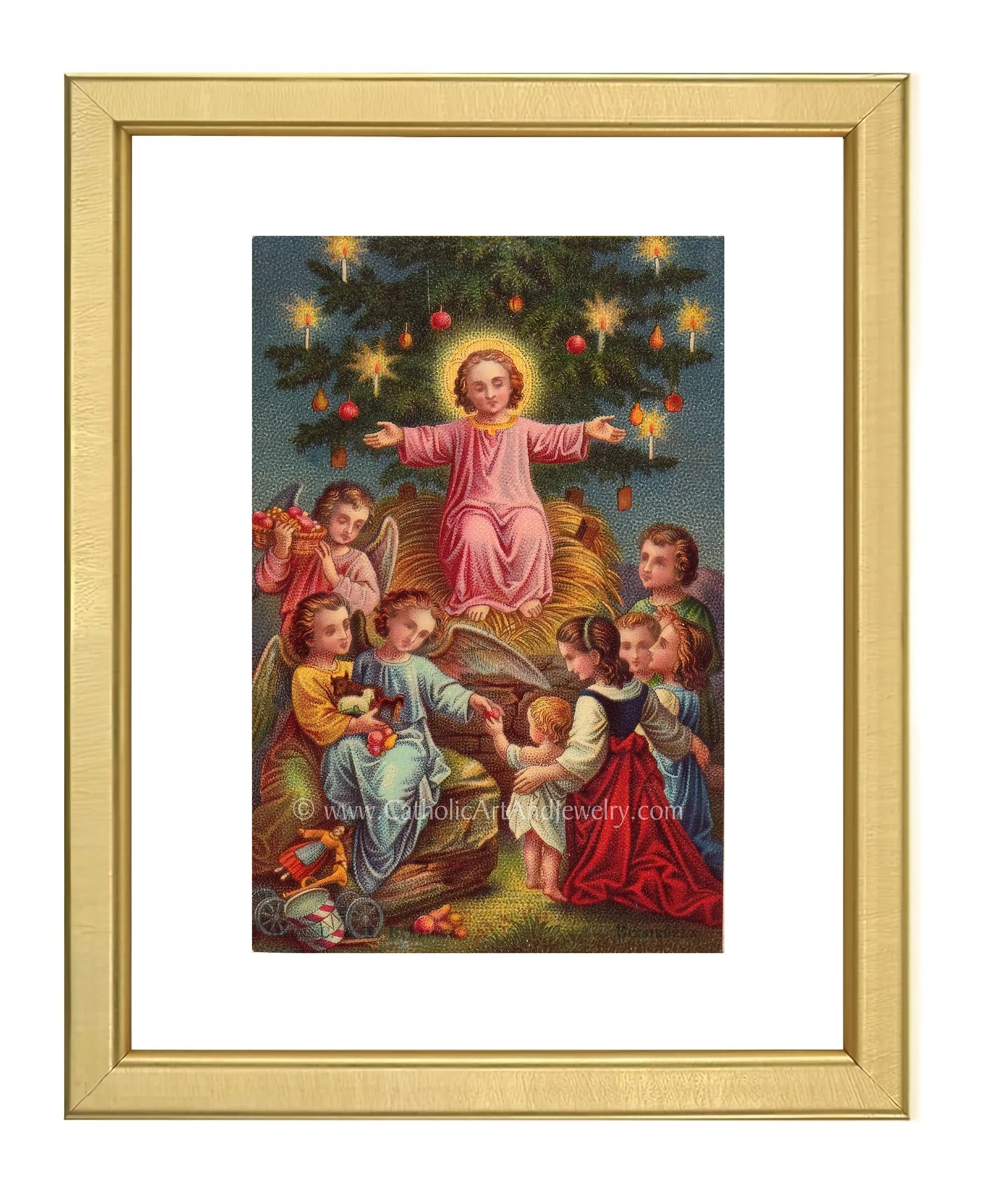 Christmas with Jesus – Victorian Christmas Print –Jesus in the Manager with the Christmas Tree – Based on a Vintage Holy Card