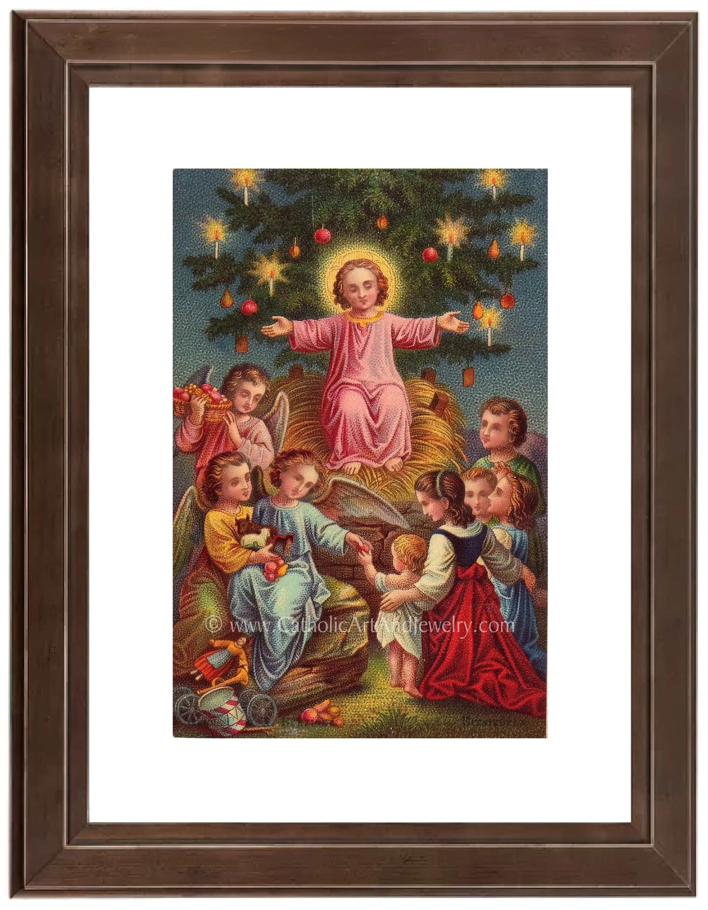Christmas with Jesus – Victorian Christmas Print –Jesus in the Manager with the Christmas Tree – Based on a Vintage Holy Card