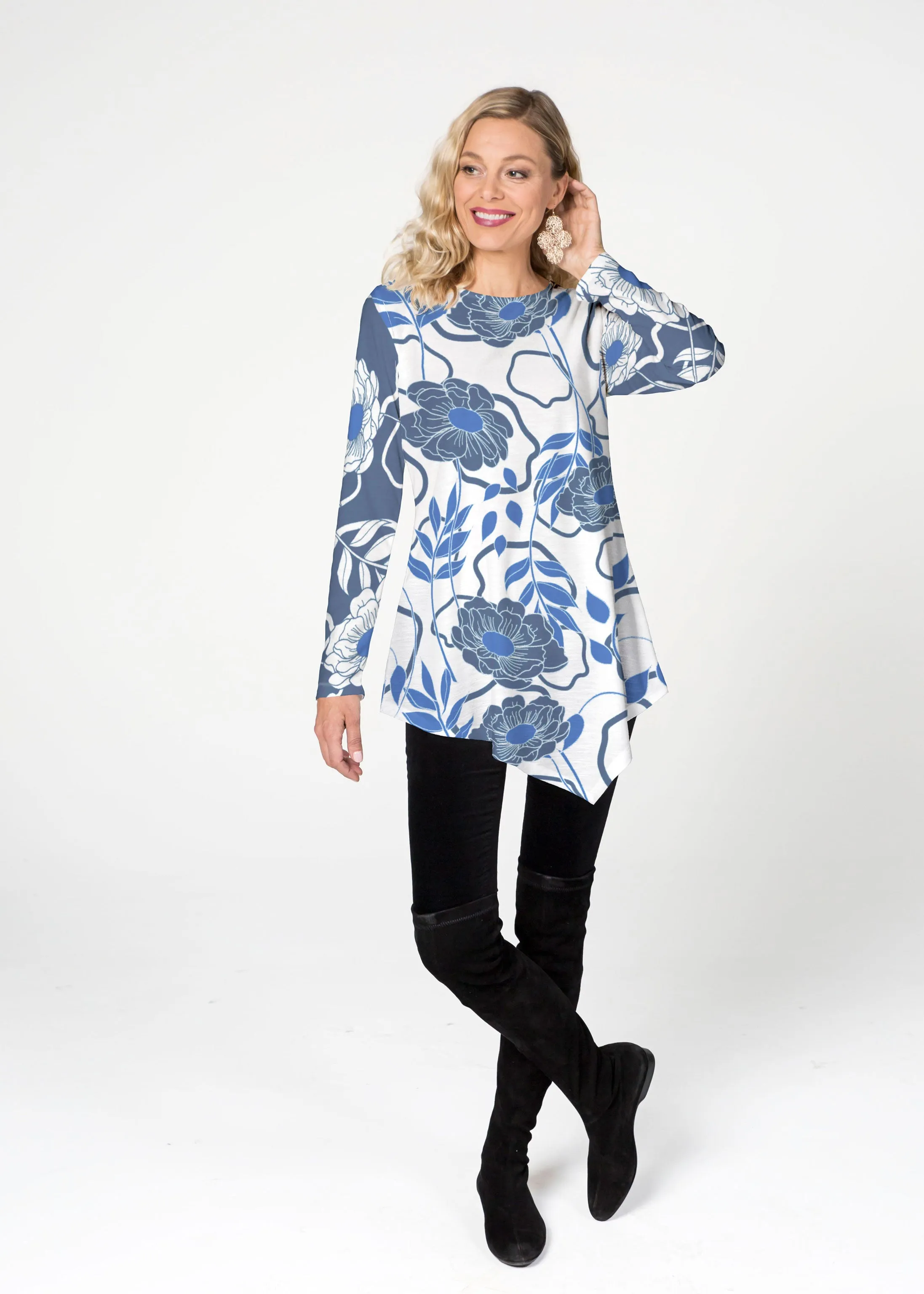Clarrissa Navy (8138) ~ Asymmetrical French Terry Tunic