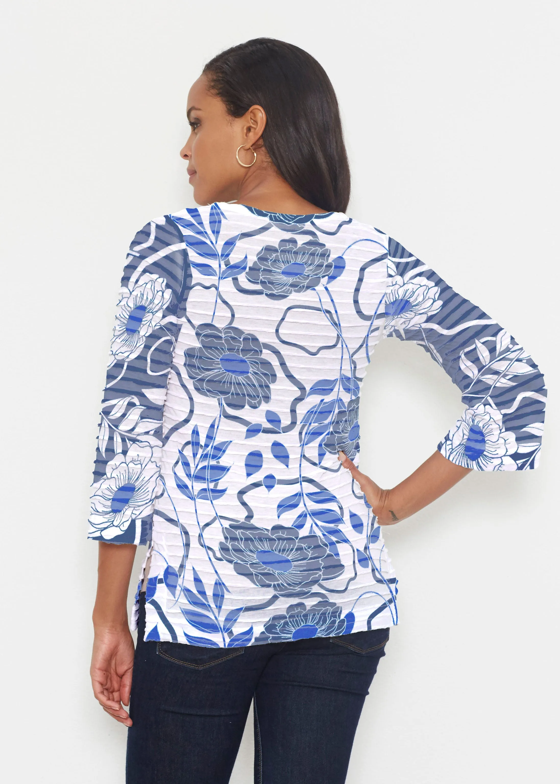 Clarrissa Navy (8138) ~ Banded 3/4 Bell-Sleeve V-Neck Tunic