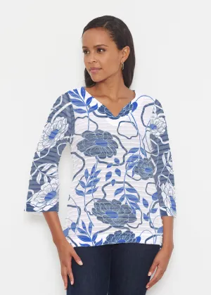 Clarrissa Navy (8138) ~ Banded 3/4 Bell-Sleeve V-Neck Tunic