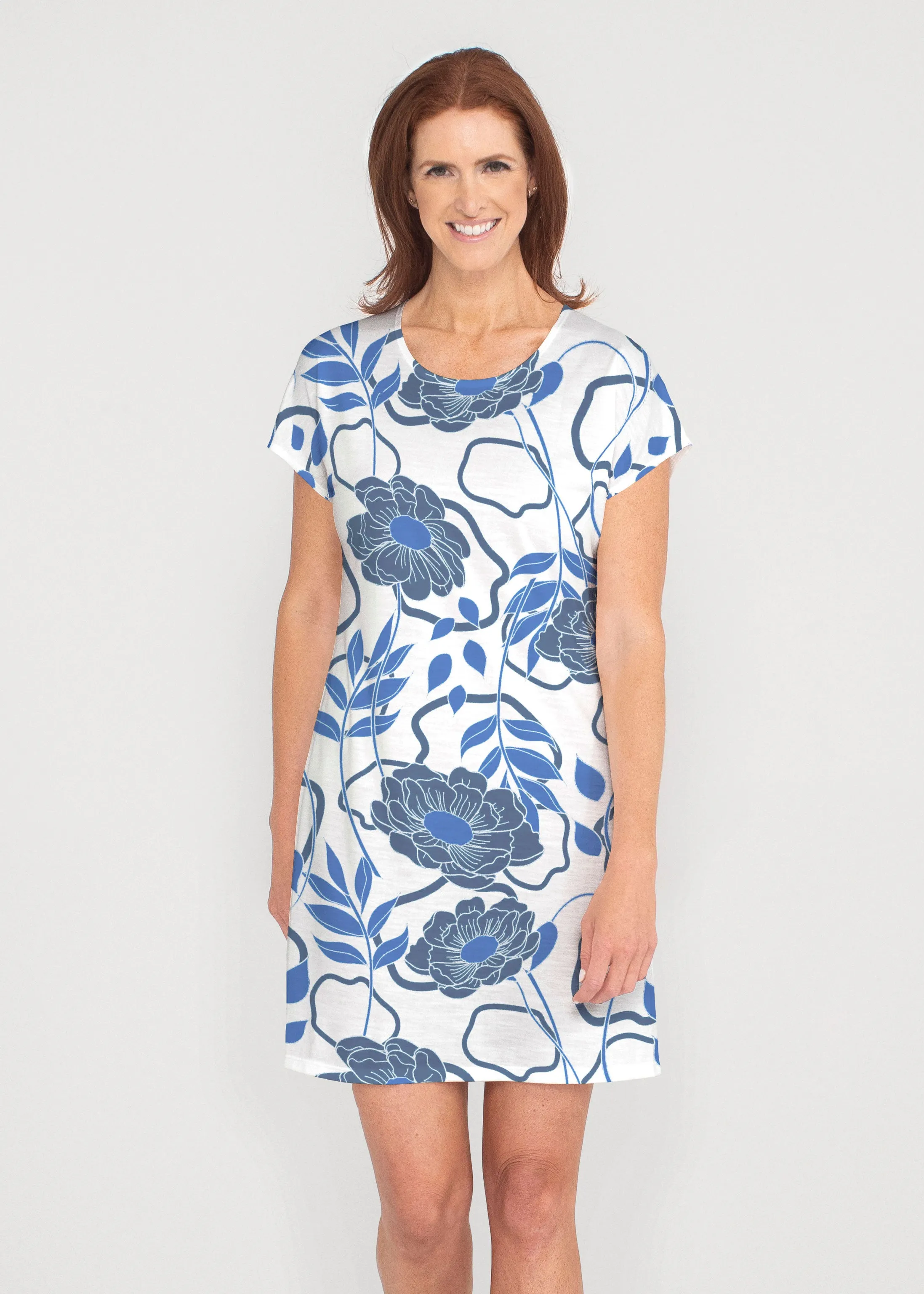 Clarrissa Navy (8138) ~ French Terry Short Sleeve Crew Dress