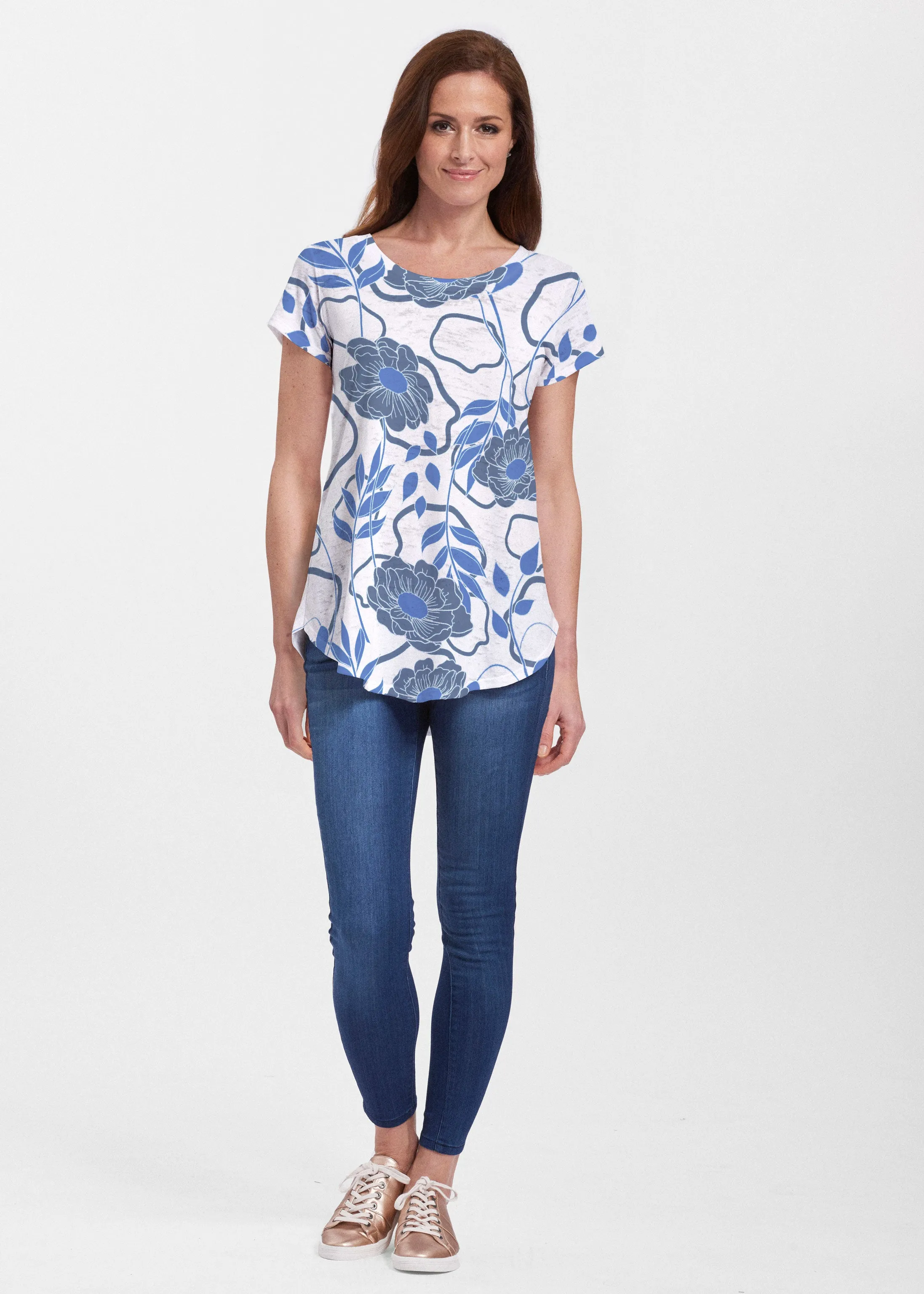 Clarrissa Navy (8138) ~ Short Sleeve Scoop Neck Flowy Tunic