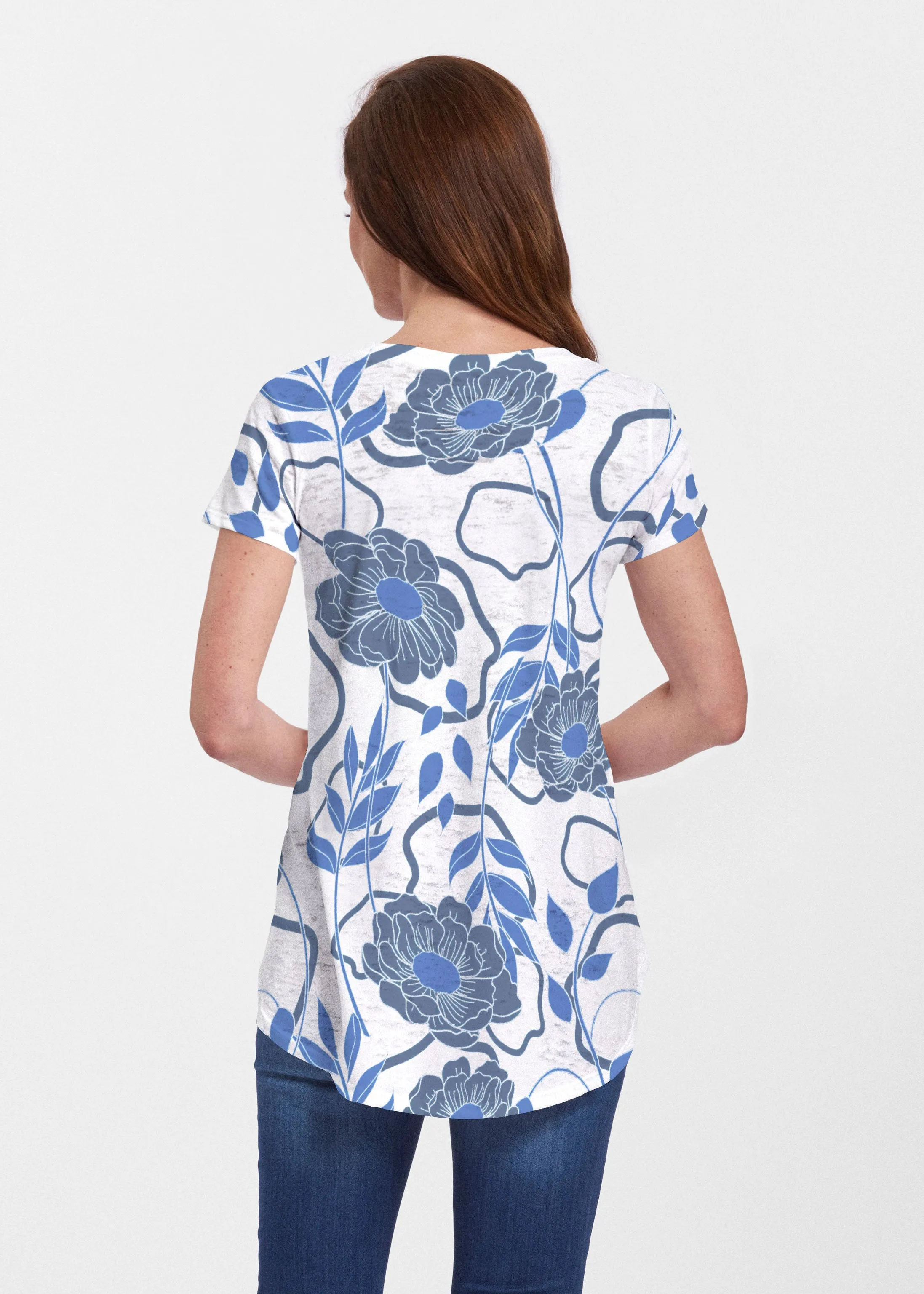 Clarrissa Navy (8138) ~ Short Sleeve Scoop Neck Flowy Tunic
